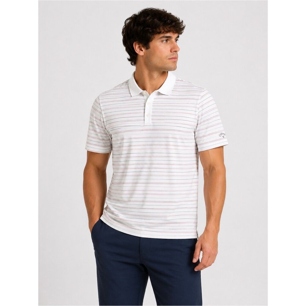 Callaway Golf Polo Shirt Large White Striped Performance Polo Country Club